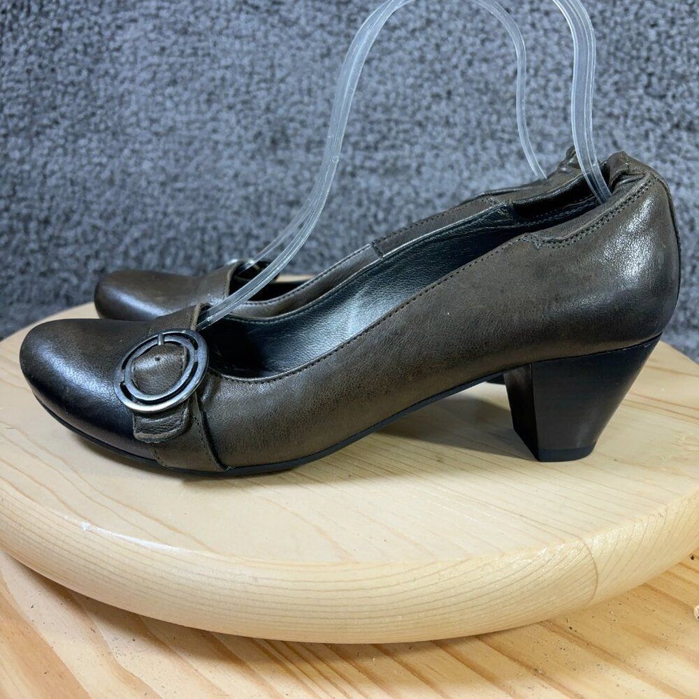 Vic Matie Shoes Block Heel Women Size 7 Leather Green Slip On Pump Made in Italy